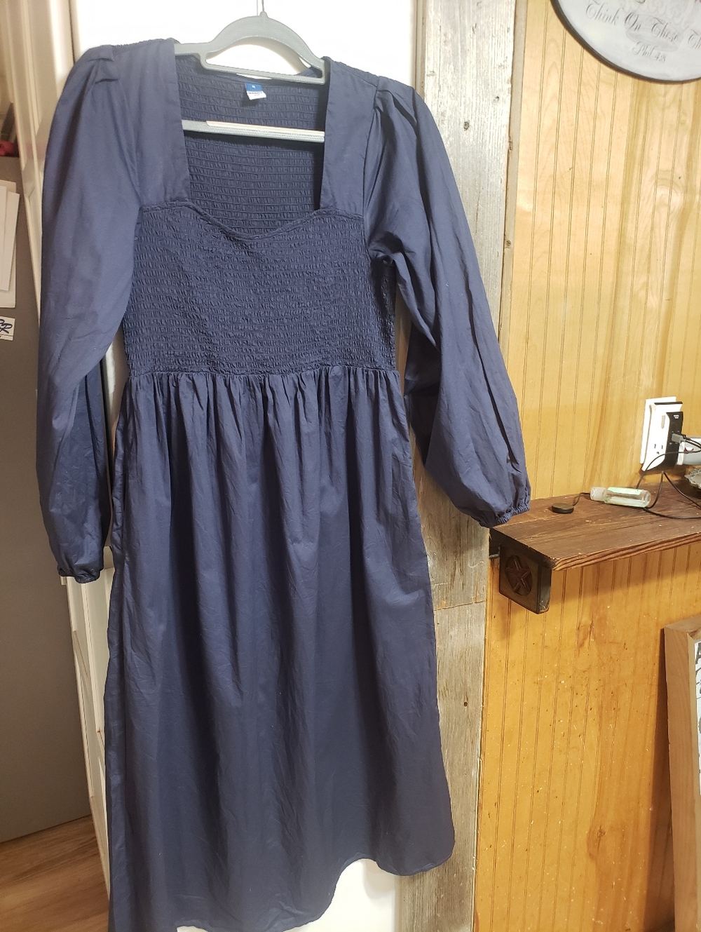 Old Navy Fit&flare Midi Dress Smocked Stretch Bodice Shiny Blue Sweetheart Neckl